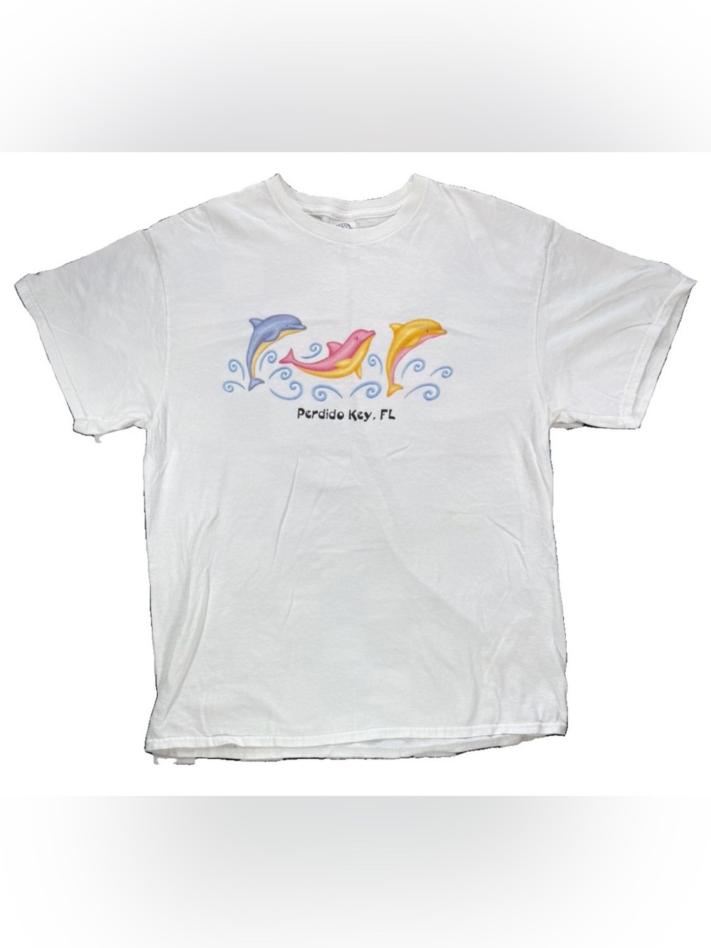Perdido Key Florida Vintage Dolphin T Shirt Adult Large White Ocean Beach Y2K
